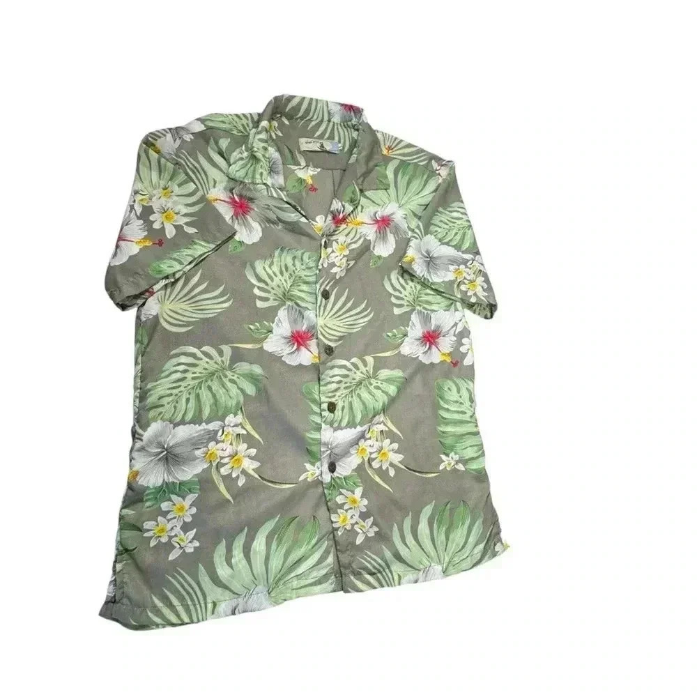 High Surf Size Large Men's Hawaiian Multicolor Button Up Shirt Floral Collar